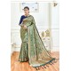 Jade Green Party Wear Embroidered Soft Silk Sari