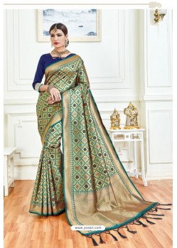 Jade Green Party Wear Embroidered Soft Silk Sari