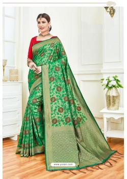 Forest Green Party Wear Embroidered Soft Silk Sari