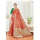 Dark Peach Party Wear Embroidered Soft Silk Sari