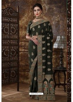 Mehendi Party Wear Heavy Embroidered Silk Sari