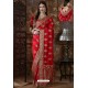 Red Party Wear Heavy Embroidered Silk Sari