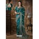 Teal Blue Party Wear Heavy Embroidered Silk Sari