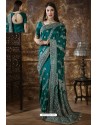 Teal Blue Party Wear Heavy Embroidered Silk Sari