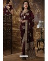 Deep Scarlet Party Wear Heavy Embroidered Silk Sari