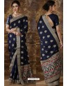 Navy Blue Party Wear Heavy Embroidered Silk Sari