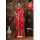 Dark Peach Party Wear Heavy Embroidered Silk Sari