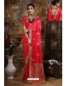 Dark Peach Party Wear Heavy Embroidered Silk Sari