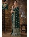 Dark Green Party Wear Heavy Embroidered Silk Sari