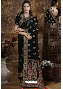Black Party Wear Heavy Embroidered Silk Sari