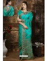 Jade Green Party Wear Heavy Embroidered Silk Sari
