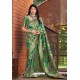 Green Party Wear Printed Banarasi Silk Sari
