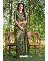 Forest Green Party Wear Printed Banarasi Silk Sari