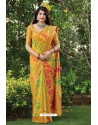 Yellow Party Wear Printed Banarasi Silk Sari