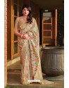 Light Beige Party Wear Printed Banarasi Silk Sari