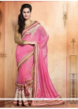 Competent Pink Pure Silk Designer Saree