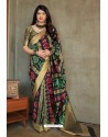 Carbon Party Wear Printed Banarasi Silk Sari