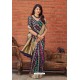 Navy Blue Party Wear Printed Banarasi Silk Sari