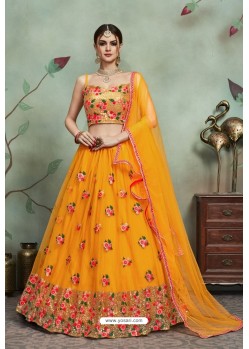Orange Heavy Embroidered Soft Net Wedding Lehenga Choli