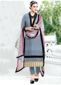 Delightful Grey Zari Work Salwar Suit