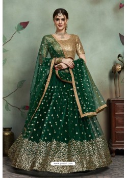 Dark Green Heavy Embroidered Soft Net Wedding Lehenga Choli
