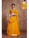Yellow Heavy Embroidered Soft Net Wedding Lehenga Choli