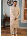 White Readymade Heavy Embroidered Indowestern Sherwani For Men