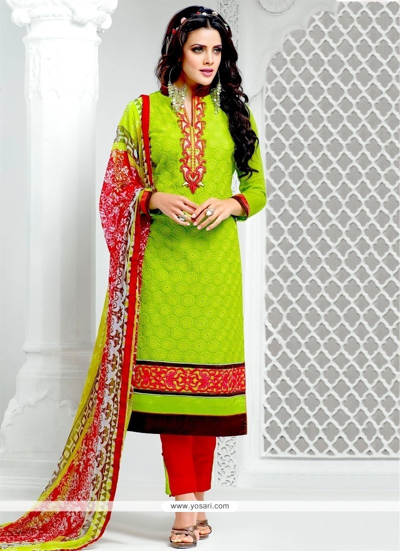 Invaluable Lace Work Green Designer Salwar Suit