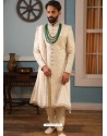 Off White Readymade Heavy Embroidered Indowestern Sherwani For Men