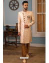 Light Beige Readymade Heavy Embroidered Indowestern Sherwani For Men