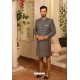 Grey Readymade Heavy Embroidered Indowestern Sherwani For Men