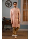 Baby Pink Readymade Heavy Embroidered Indowestern Sherwani For Men