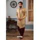 Beige Readymade Heavy Embroidered Indowestern Sherwani For Men
