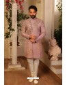 Mauve Readymade Heavy Embroidered Indowestern Sherwani For Men