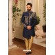 Navy Blue Readymade Heavy Embroidered Indowestern Sherwani For Men