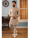 Light Grey Readymade Heavy Embroidered Indowestern Sherwani For Men