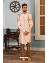 Baby Pink Readymade Heavy Embroidered Indowestern Sherwani For Men