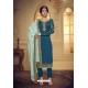 Teal Blue Embroidered Pure Satin Georgette Designer Churidar Salwar Suit