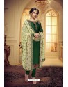 Dark Green Embroidered Pure Satin Georgette Designer Churidar Salwar Suit