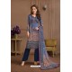 Dark Blue Embroidered Satin Georgette Designer Palazzo Salwar Suit