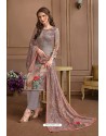 Light Grey Embroidered Satin Georgette Designer Palazzo Salwar Suit