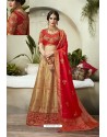 Gold Heavy Embroidered Fancy Silk Jacquard Wedding Lehenga Choli