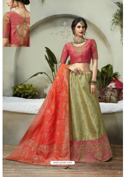 Green Heavy Embroidered Fancy Silk Jacquard Wedding Lehenga Choli