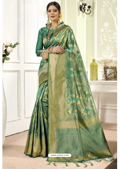 Aqua Mint Traditional Designer Banarasi Silk Sari