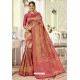 Light Red Traditional Designer Banarasi Silk Sari