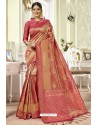 Light Red Traditional Designer Banarasi Silk Sari