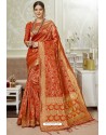 Orange Traditional Designer Banarasi Silk Sari