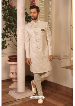 Off White Readymade Heavy Embroidered Designer Sherwani For Men