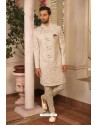 Off White Readymade Heavy Embroidered Designer Sherwani For Men