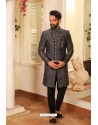 Grey Readymade Heavy Embroidered Designer Sherwani For Men